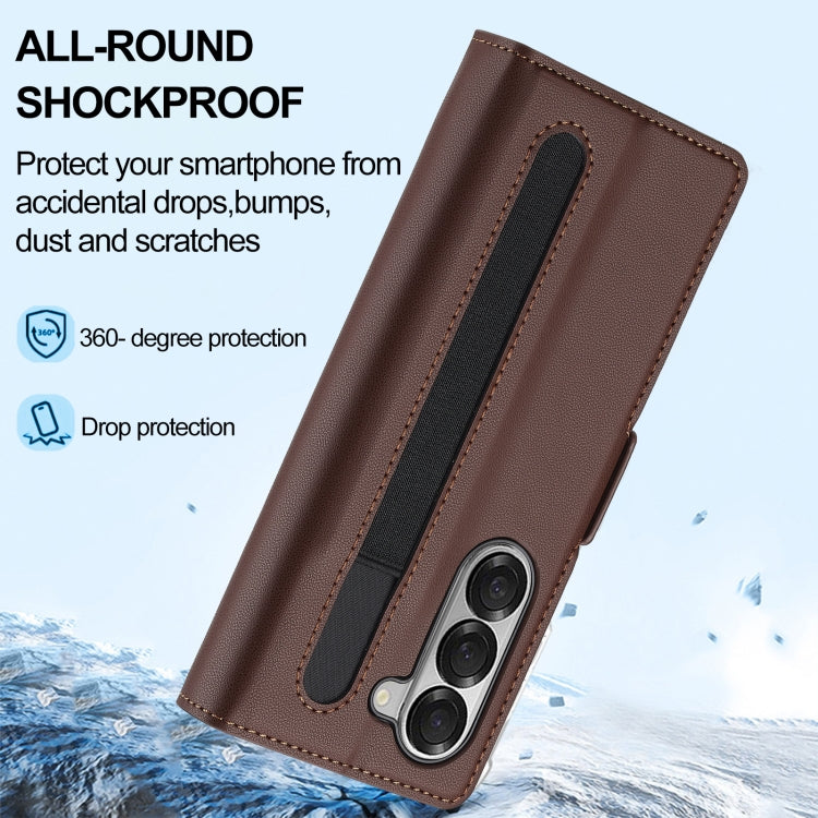 For Samsung Galaxy Z Fold5 LC.IMEEKE L1 Series Frosted Fine Texture PU Phone Case with Pen Slot, Pen Not Included(Brown)