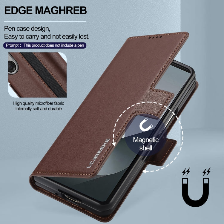 For Samsung Galaxy Z Fold5 LC.IMEEKE L1 Series Frosted Fine Texture PU Phone Case with Pen Slot, Pen Not Included(Brown)