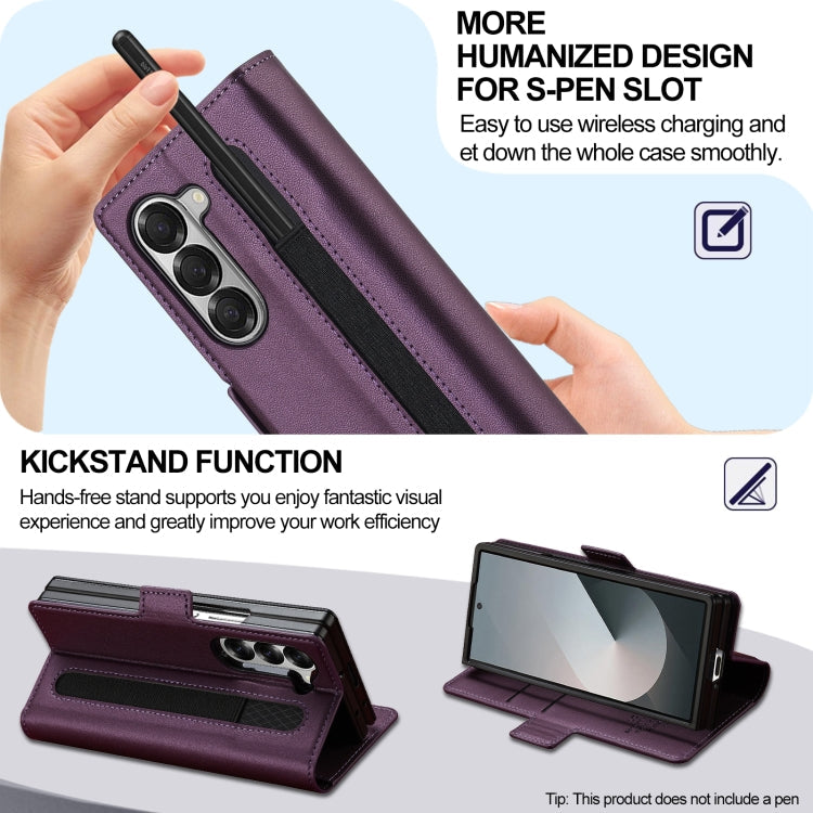 For Samsung Galaxy Z Fold5 LC.IMEEKE L1 Series Frosted Fine Texture PU Phone Case with Pen Slot, Pen Not Included(Purple)