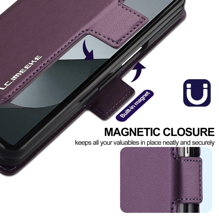 For Samsung Galaxy Z Fold5 LC.IMEEKE L1 Series Frosted Fine Texture PU Phone Case with Pen Slot, Pen Not Included(Purple)