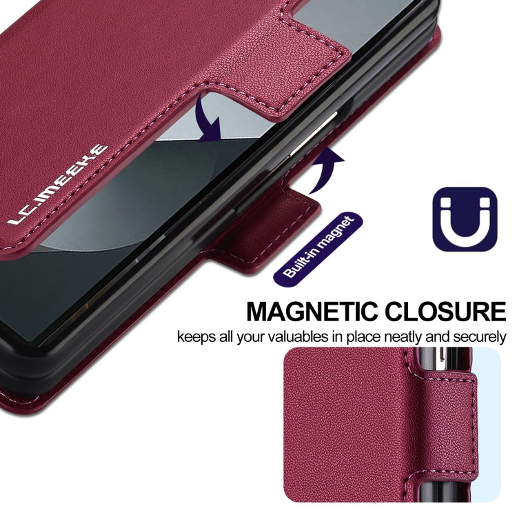 For Samsung Galaxy Z Fold5 LC.IMEEKE L1 Series Frosted Fine Texture PU Phone Case with Pen Slot, Pen Not Included(Red)