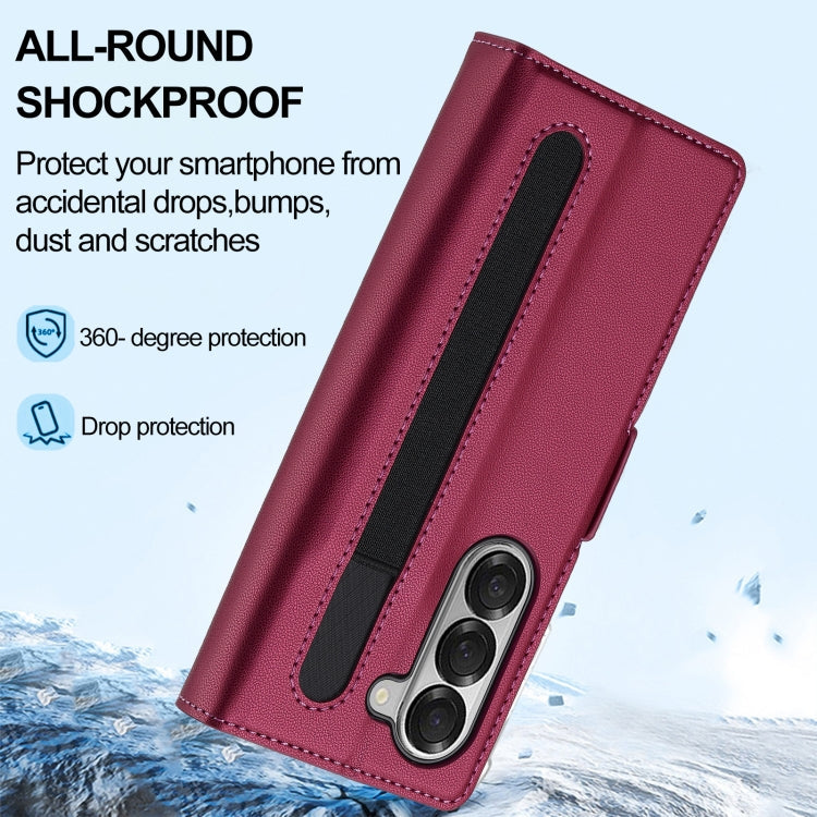 For Samsung Galaxy Z Fold5 LC.IMEEKE L1 Series Frosted Fine Texture PU Phone Case with Pen Slot, Pen Not Included(Red)