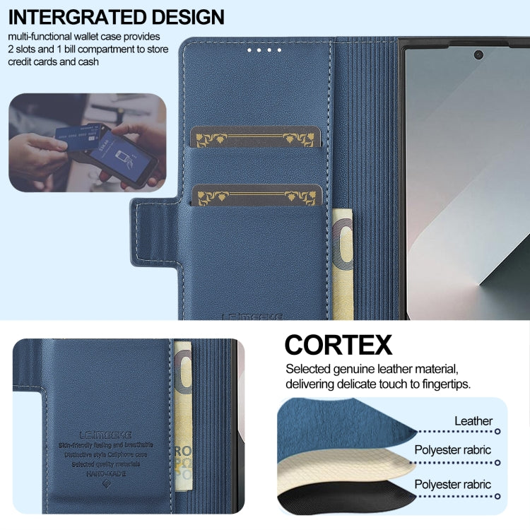 For Samsung Galaxy Z Fold6 LC.IMEEKE L1 Series Frosted Fine Texture PU Phone Case with Pen Slot, Pen Not Included(Blue)