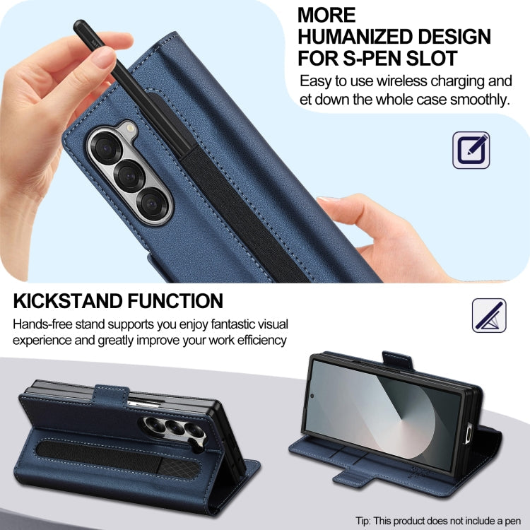 For Samsung Galaxy Z Fold6 LC.IMEEKE L1 Series Frosted Fine Texture PU Phone Case with Pen Slot, Pen Not Included(Blue)