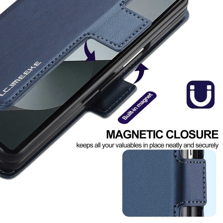 For Samsung Galaxy Z Fold6 LC.IMEEKE L1 Series Frosted Fine Texture PU Phone Case with Pen Slot, Pen Not Included(Blue)
