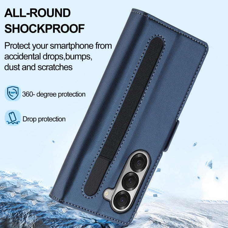 For Samsung Galaxy Z Fold6 LC.IMEEKE L1 Series Frosted Fine Texture PU Phone Case with Pen Slot, Pen Not Included(Blue)