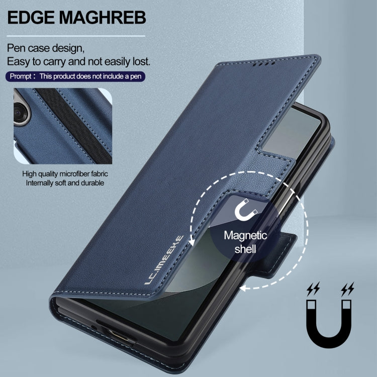 For Samsung Galaxy Z Fold6 LC.IMEEKE L1 Series Frosted Fine Texture PU Phone Case with Pen Slot, Pen Not Included(Blue)