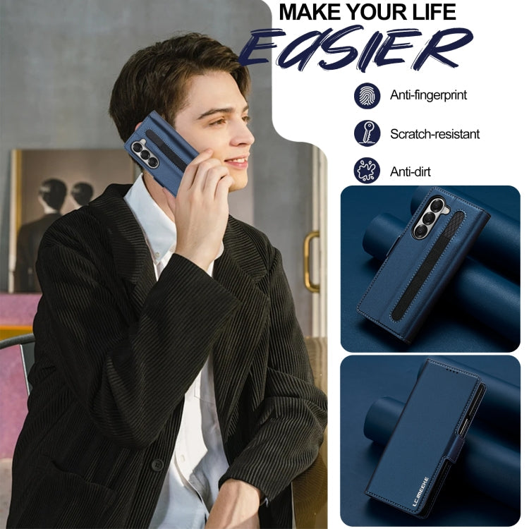 For Samsung Galaxy Z Fold6 LC.IMEEKE L1 Series Frosted Fine Texture PU Phone Case with Pen Slot, Pen Not Included(Blue)