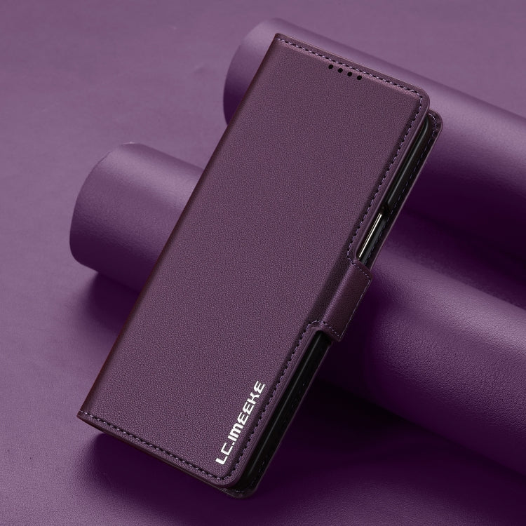 For Samsung Galaxy Z Fold6 LC.IMEEKE L1 Series Frosted Fine Texture PU Phone Case with Pen Slot, Pen Not Included(Purple)