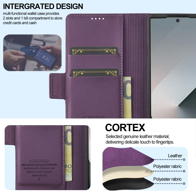For Samsung Galaxy Z Fold6 LC.IMEEKE L1 Series Frosted Fine Texture PU Phone Case with Pen Slot, Pen Not Included(Purple)