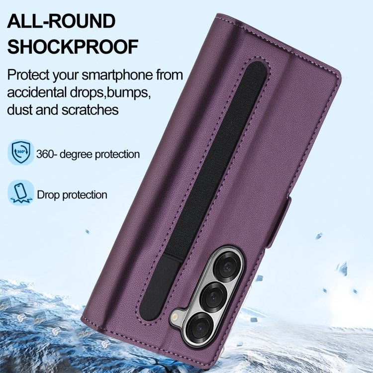 For Samsung Galaxy Z Fold6 LC.IMEEKE L1 Series Frosted Fine Texture PU Phone Case with Pen Slot, Pen Not Included(Purple)