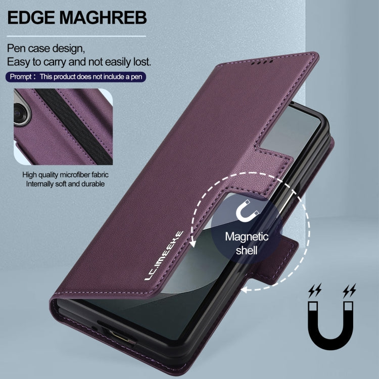For Samsung Galaxy Z Fold6 LC.IMEEKE L1 Series Frosted Fine Texture PU Phone Case with Pen Slot, Pen Not Included(Purple)