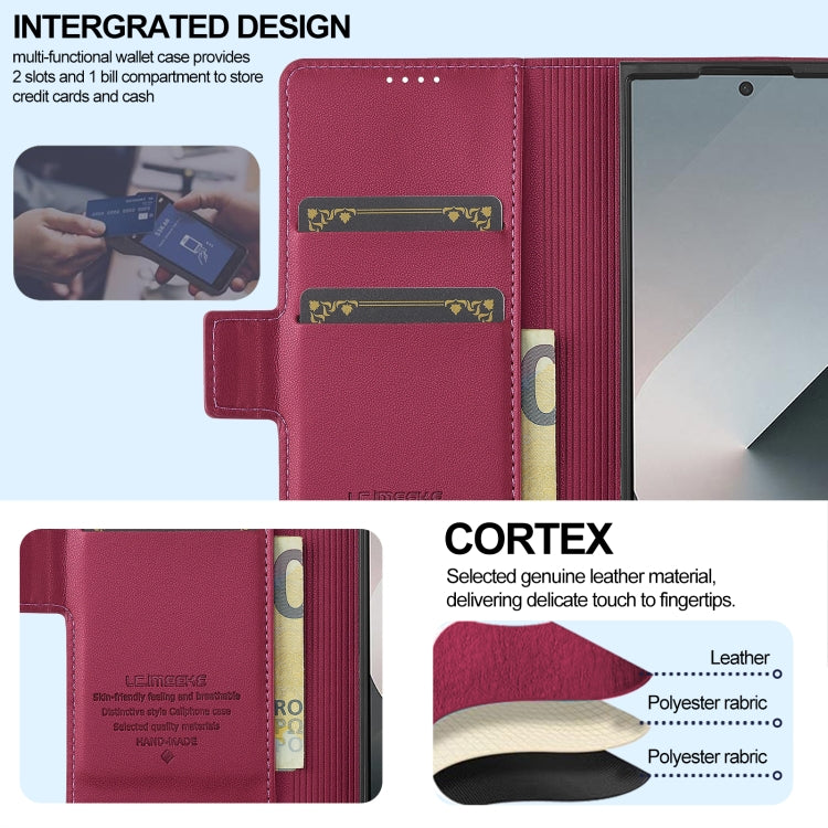 For Samsung Galaxy Z Fold6 LC.IMEEKE L1 Series Frosted Fine Texture PU Phone Case with Pen Slot, Pen Not Included(Red)