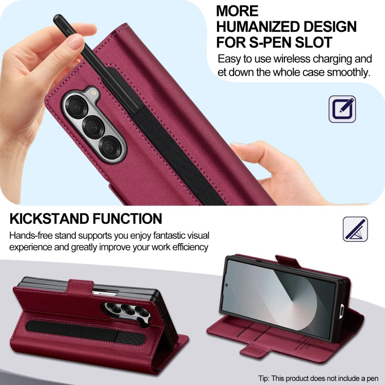 For Samsung Galaxy Z Fold6 LC.IMEEKE L1 Series Frosted Fine Texture PU Phone Case with Pen Slot, Pen Not Included(Red)