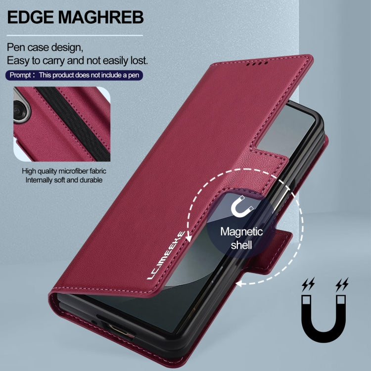 For Samsung Galaxy Z Fold6 LC.IMEEKE L1 Series Frosted Fine Texture PU Phone Case with Pen Slot, Pen Not Included(Red)