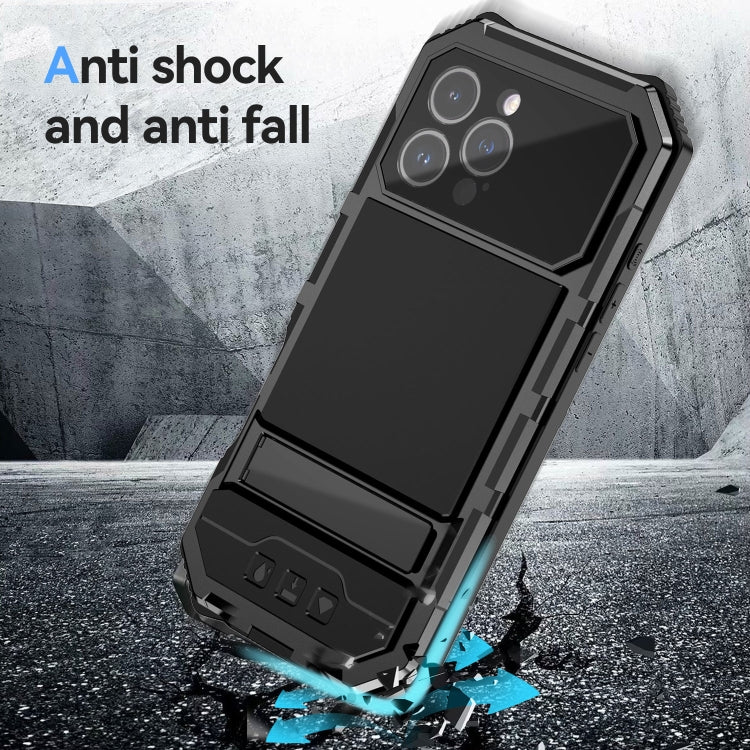 For iPhone 16 Pro Max R-JUST Life Waterproof Dustproof Shockproof Holder Phone Case(Black)