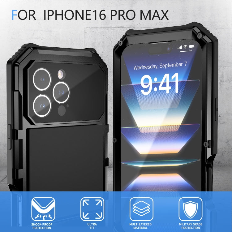For iPhone 16 Pro Max R-JUST Life Waterproof Dustproof Shockproof Holder Phone Case(Black)