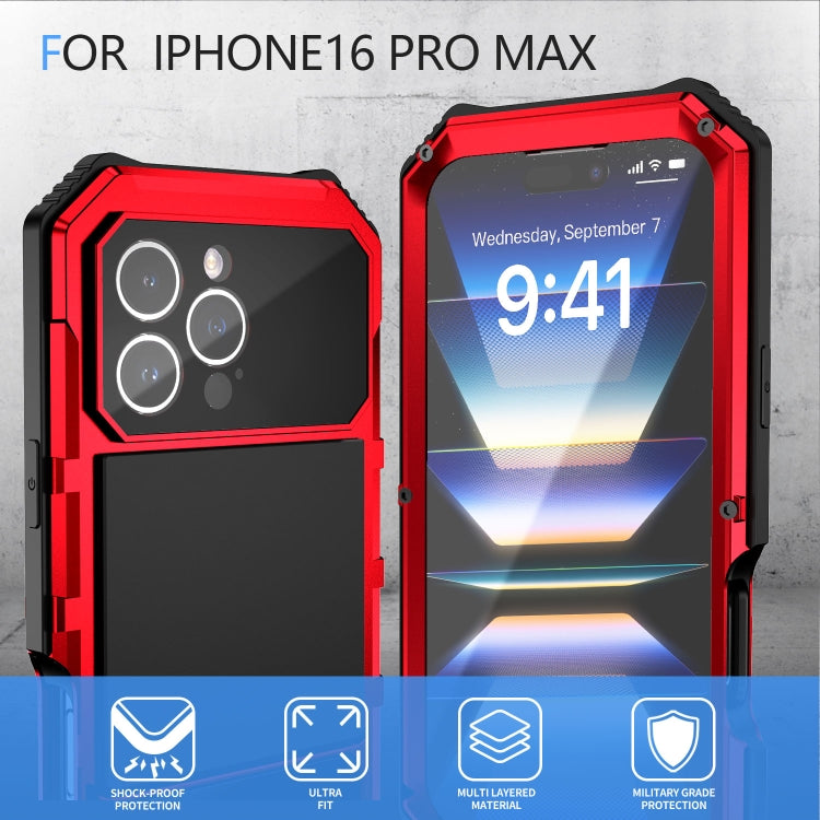 For iPhone 16 Pro Max R-JUST Life Waterproof Dustproof Shockproof Holder Phone Case(Red)