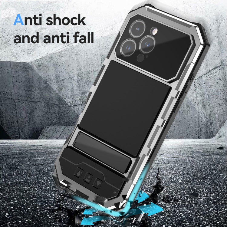 For iPhone 16 Pro Max R-JUST Life Waterproof Dustproof Shockproof Holder Phone Case(Silver)