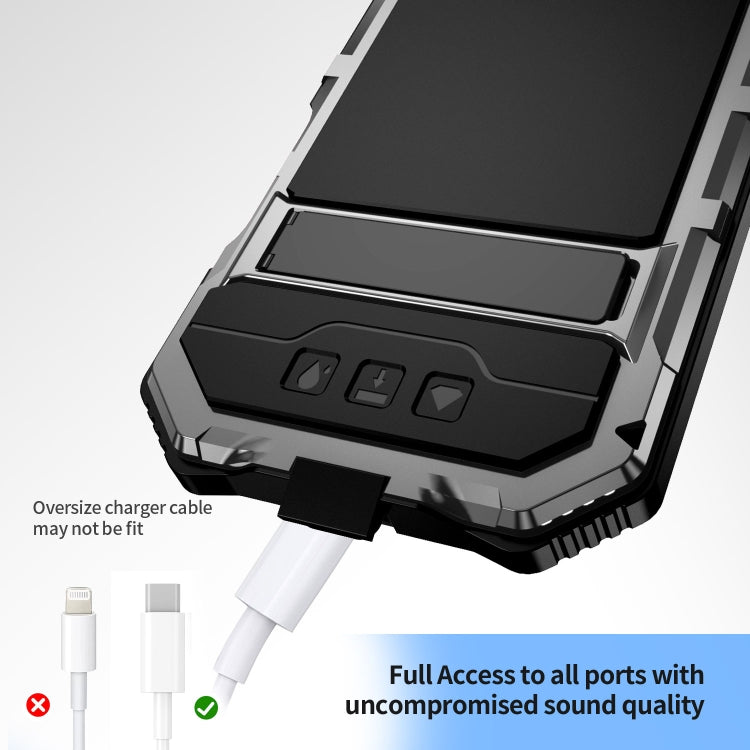 For iPhone 16 Pro Max R-JUST Life Waterproof Dustproof Shockproof Holder Phone Case(Silver)