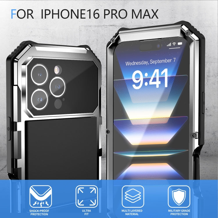 For iPhone 16 Pro Max R-JUST Life Waterproof Dustproof Shockproof Holder Phone Case(Silver)