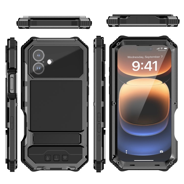 For iPhone 16 Plus R-JUST Life Waterproof Dustproof Shockproof Holder Phone Case(Black)