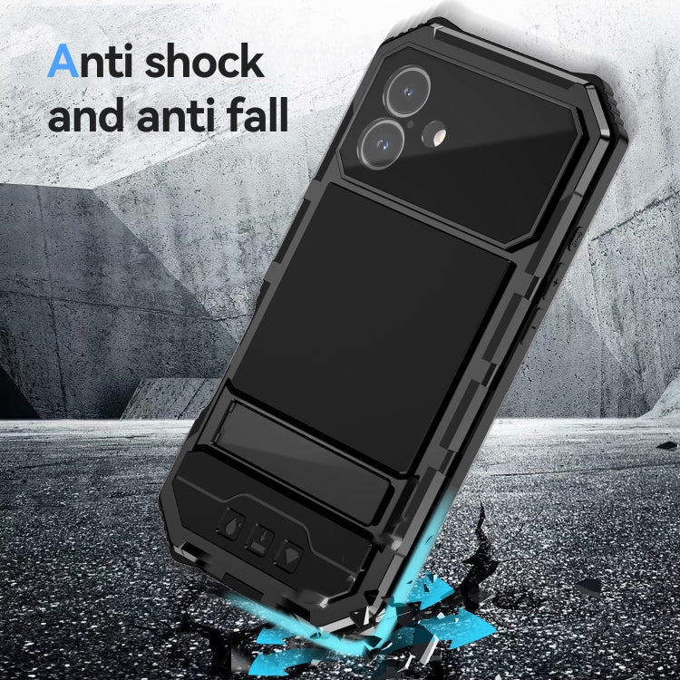 For iPhone 16 Plus R-JUST Life Waterproof Dustproof Shockproof Holder Phone Case(Black)