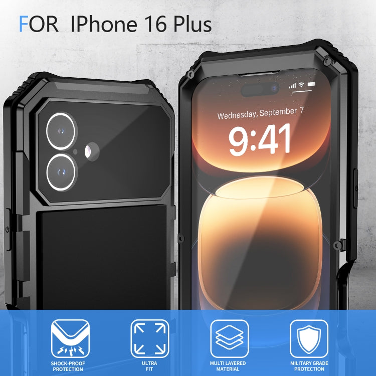 For iPhone 16 Plus R-JUST Life Waterproof Dustproof Shockproof Holder Phone Case(Black)