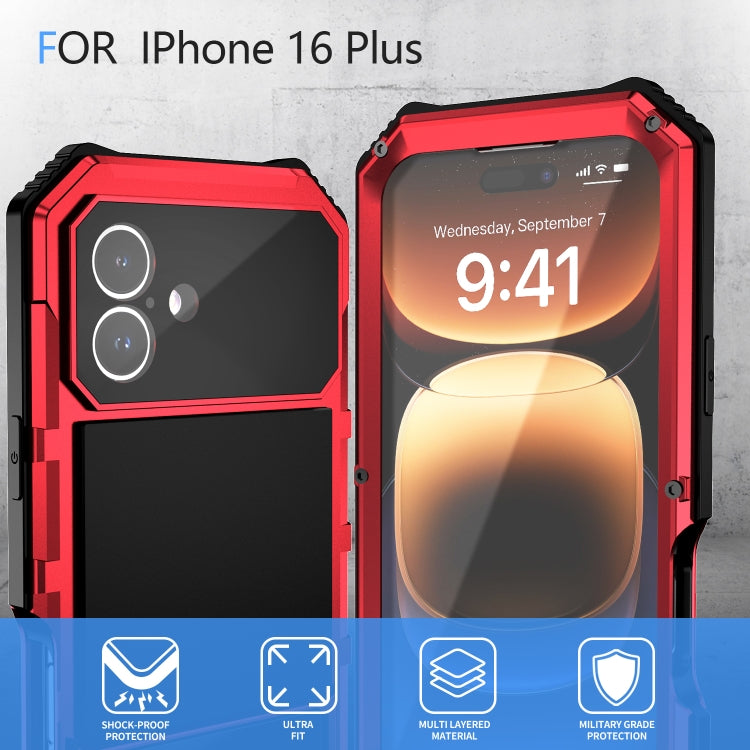 For iPhone 16 Plus R-JUST Life Waterproof Dustproof Shockproof Holder Phone Case(Red)
