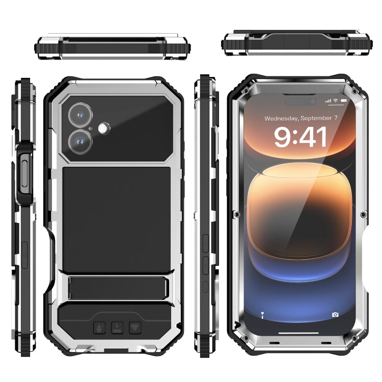 For iPhone 16 Plus R-JUST Life Waterproof Dustproof Shockproof Holder Phone Case(Silver)