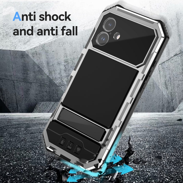 For iPhone 16 Plus R-JUST Life Waterproof Dustproof Shockproof Holder Phone Case(Silver)