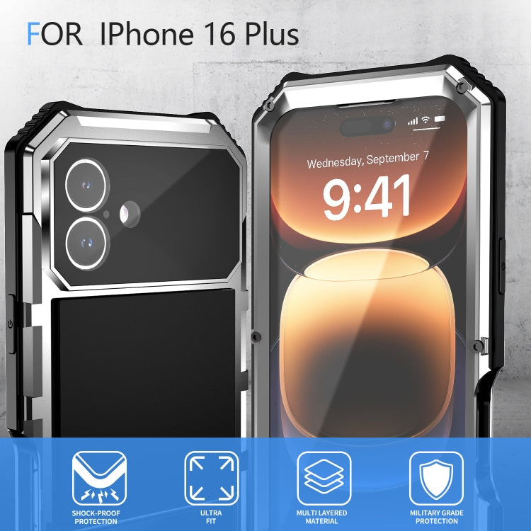 For iPhone 16 Plus R-JUST Life Waterproof Dustproof Shockproof Holder Phone Case(Silver)