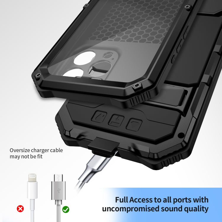 For iPhone 15 Pro Max R-JUST Life Waterproof Dustproof Shockproof Holder Phone Case(Black)