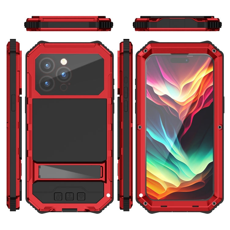 For iPhone 15 Pro Max R-JUST Life Waterproof Dustproof Shockproof Holder Phone Case(Red)