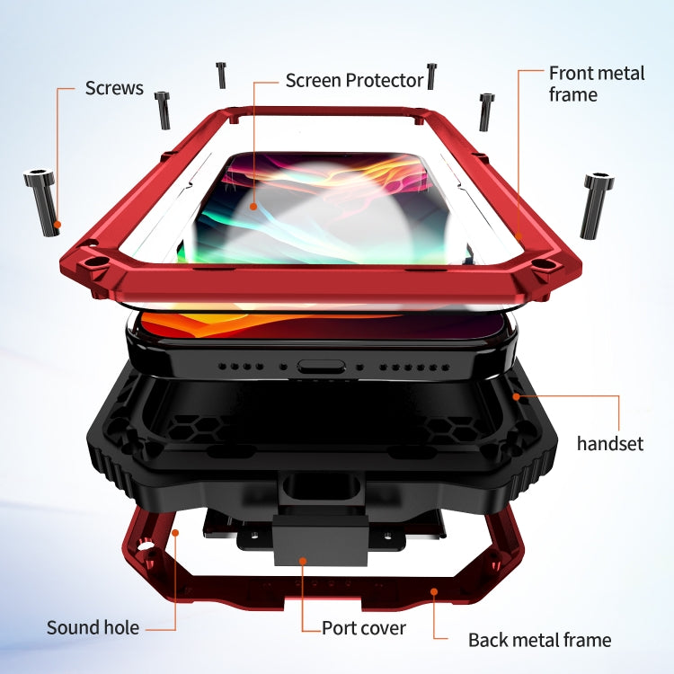 For iPhone 15 Pro Max R-JUST Life Waterproof Dustproof Shockproof Holder Phone Case(Red)