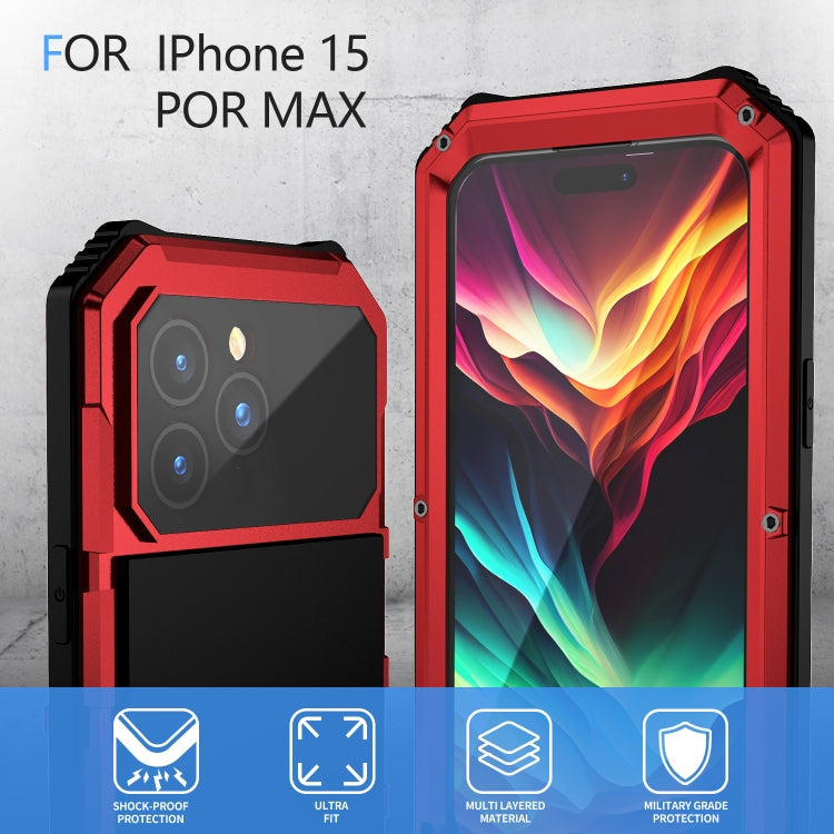 For iPhone 15 Pro Max R-JUST Life Waterproof Dustproof Shockproof Holder Phone Case(Red)