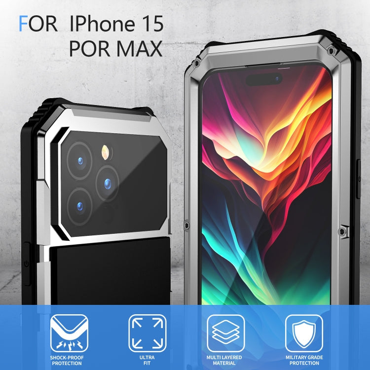 For iPhone 15 Pro Max R-JUST Life Waterproof Dustproof Shockproof Holder Phone Case(Silver)
