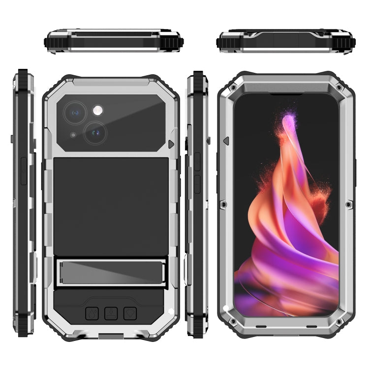For iPhone 15 Plus R-JUST Life Waterproof Dustproof Shockproof Holder Phone Case(Silver)