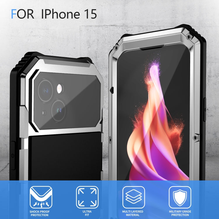 For iPhone 15 Plus R-JUST Life Waterproof Dustproof Shockproof Holder Phone Case(Silver)