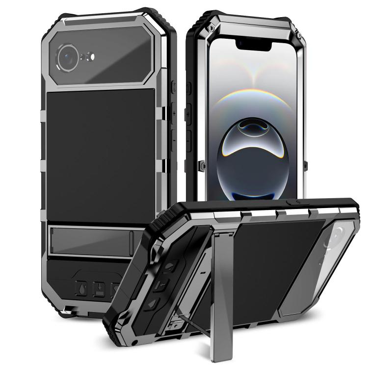 For iPhone 17e / 16e R-JUST Life Waterproof Dustproof Shockproof Holder Phone Case(Silver)