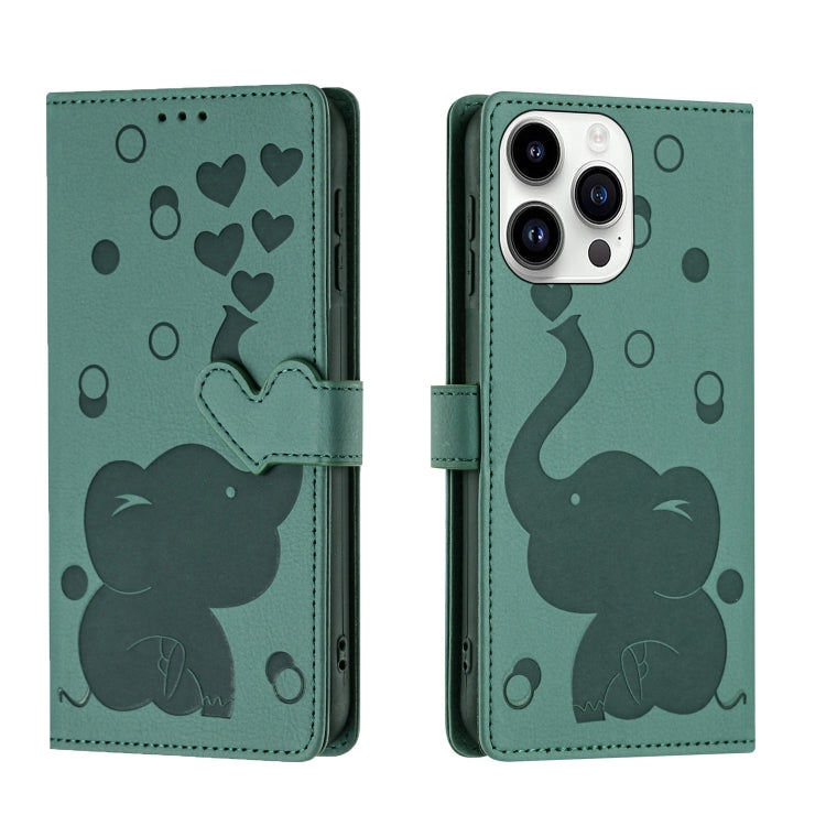Cartoon Elephant Embossed Leather Phone Case, For iPhone 16 Pro Max, For iPhone 16 Pro, For iPhone 16 Plus, For iPhone 16