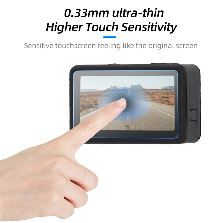 For DJI Osmo Action 5 Pro Sunnylife 3 in 1 Lens Protector Front and Rear Screen Tempered Glass Films, Quantity:1 + 1 + 1 Sets
