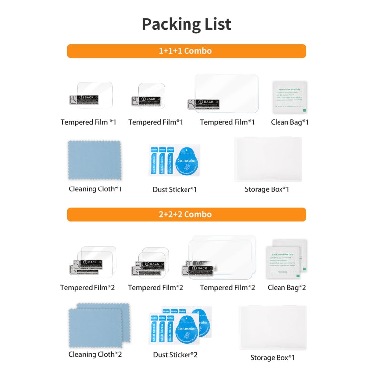 For GoPro HERO13 Black Sunnylife 3 in 1 Lens Protector Front and Rear Screen Tempered Glass Films, Quantity:1 + 1 + 1 Sets