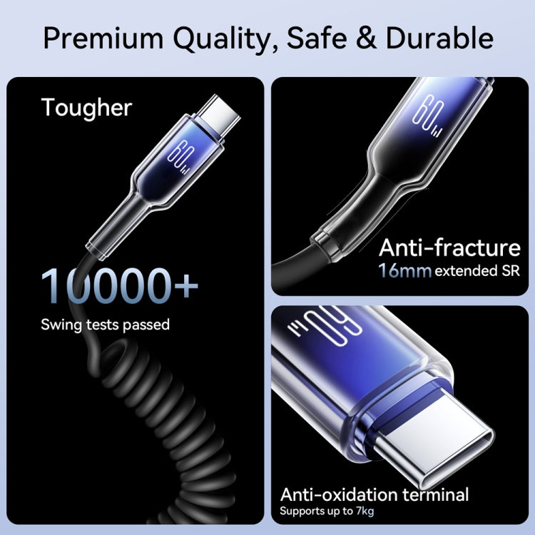JOYROOM S-A43 60W USB-C / Type-C to USB-C / Type-C Coiled Fast Charging Data Cable, Length:1.5m(Black)