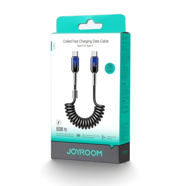 JOYROOM S-A43 60W USB-C / Type-C to USB-C / Type-C Coiled Fast Charging Data Cable, Length:1.5m(Black)