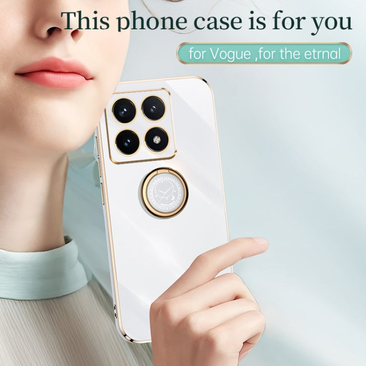For Xiaomi 14T Pro 5G Global XINLI Straight 6D Plating Gold Edge TPU Shockproof Case with Ring Holder(Pink)