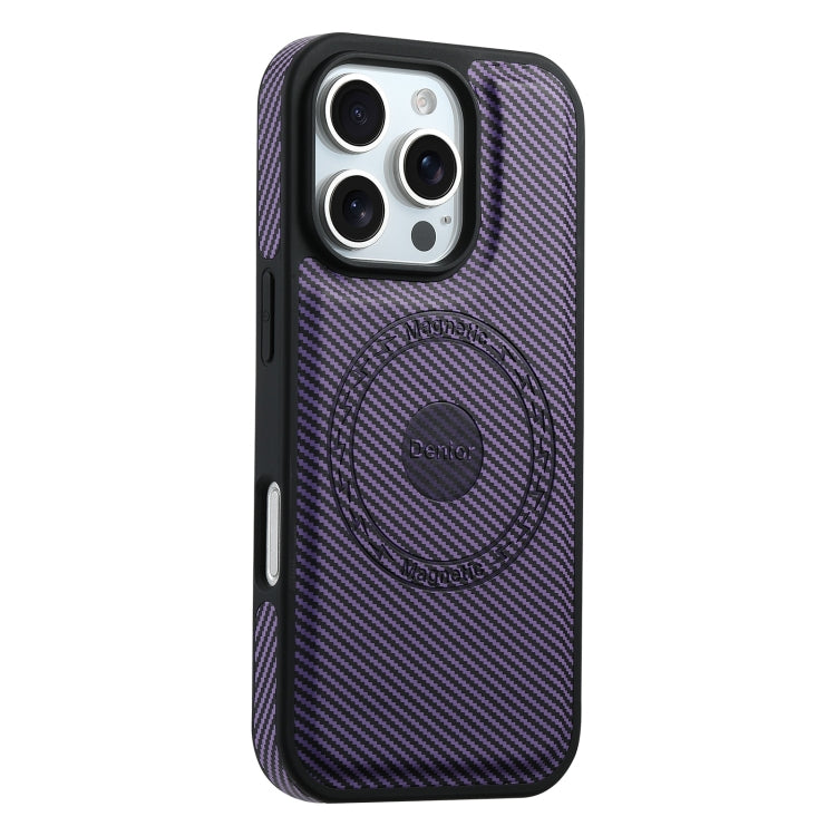 For iPhone 16 Pro Max Denior Carbon Fiber Texture Leather MagSafe Phone Case(Purple)