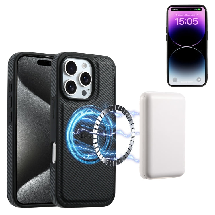 For iPhone 16 Pro Denior Carbon Fiber Texture Leather MagSafe Phone Case(Black)