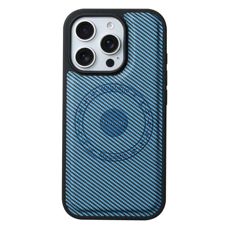 For iPhone 16 Pro Denior Carbon Fiber Texture Leather MagSafe Phone Case(Blue)