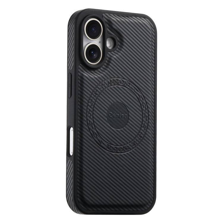 For iPhone 16 Plus Denior Carbon Fiber Texture Leather MagSafe Phone Case(Black)